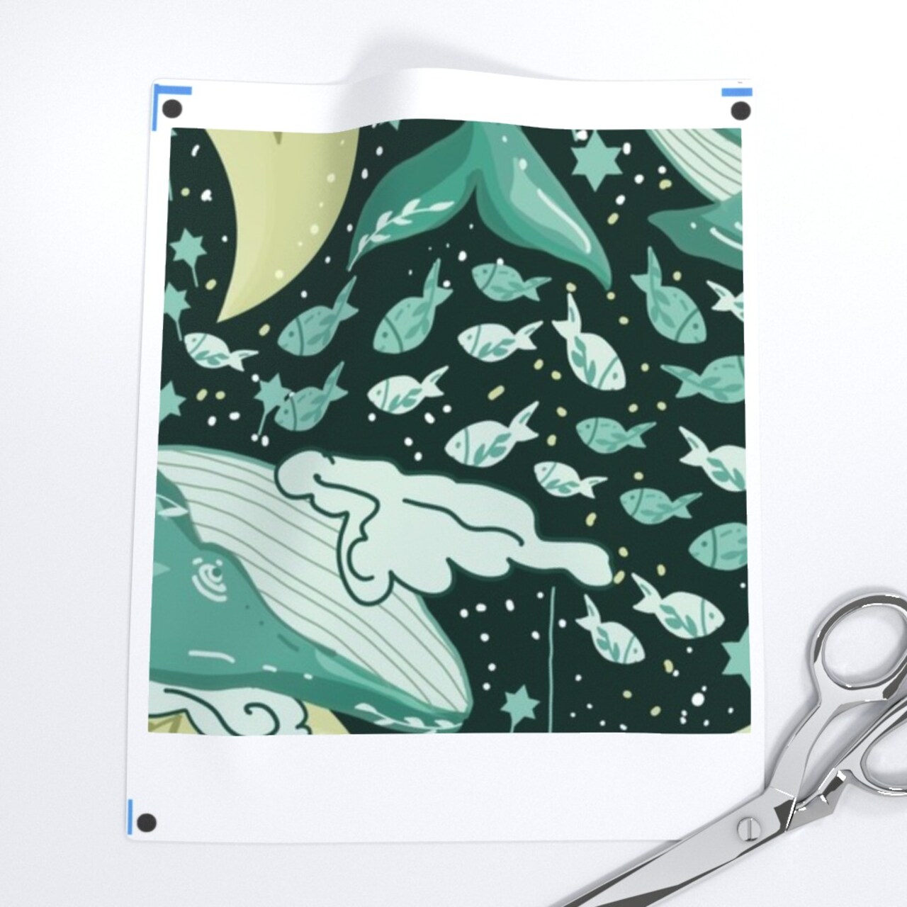 Space Whales Ocean Nautical Animals Moon Galaxy Clouds Teal Celestial Whimsical Cosmos Crescent Custom Removable Wallpaper by Spoonflower Peel & Stick Wallpaper 2FT Wide